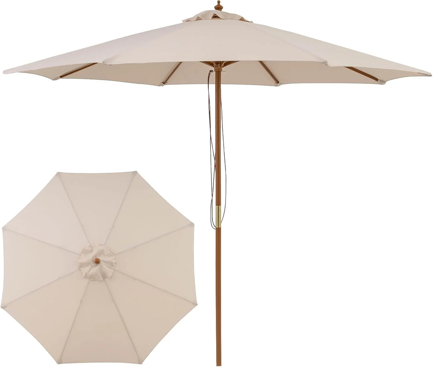 Tangkula 9 FT Patio Umbrella | Outdoor Table Market Umbrella with 8 Wooden Ribs