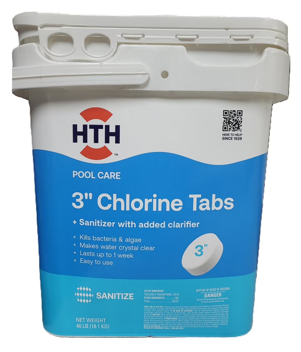 HTH Pool Care 3 - Inch Chlorine Tabs Swimming Pool Chlorinating Sanitizer 40 lb