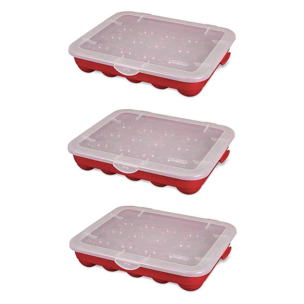Sterilite 20 Compartment 3" Ornament Storage Case with Lid, Red 3 Pack