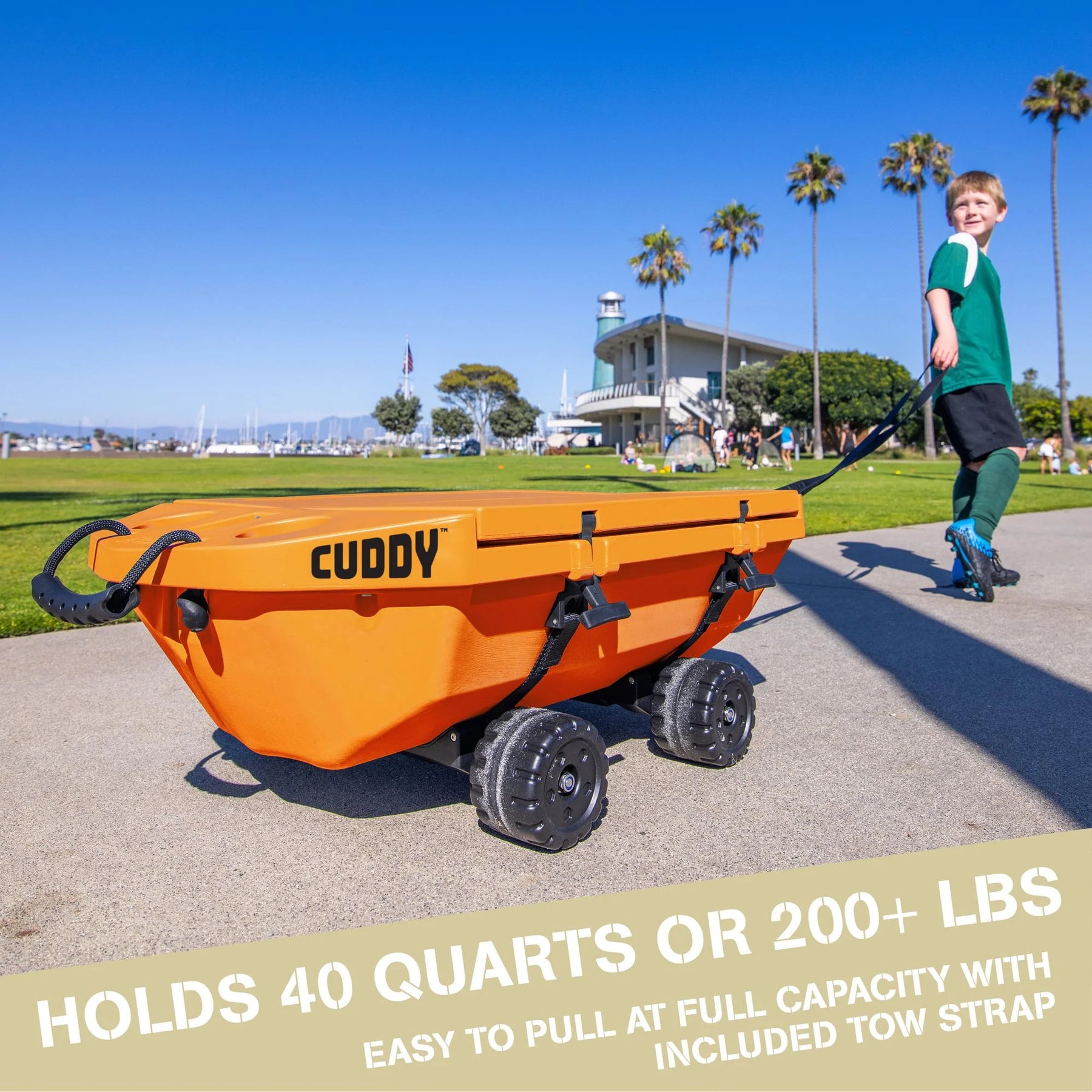 Cuddy 40 QT Floating Cooler and Dry Storage Vessel with Cuddy Crawler Wheel Kit - Navy
