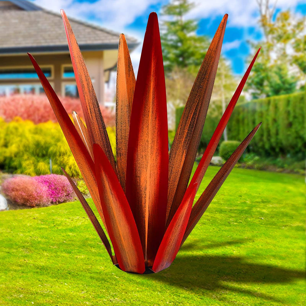 KODIBO Large Tequila Rustic Sculpture, Rustic Metal Agave Plants for Outdoor Patio Yard, Home Decor Hand Painted Garden Yard Statue, Lawn Ornaments