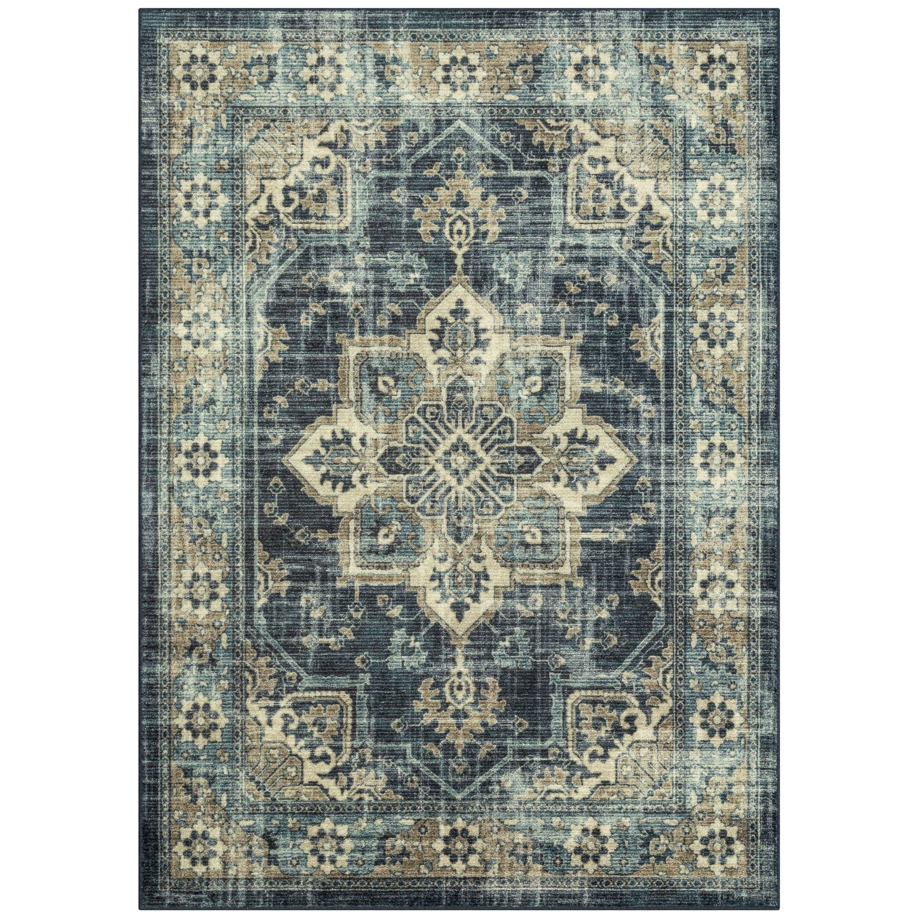 Mainstays Distressed Vintage Blue Persian Indoor Area Rug, 5x7