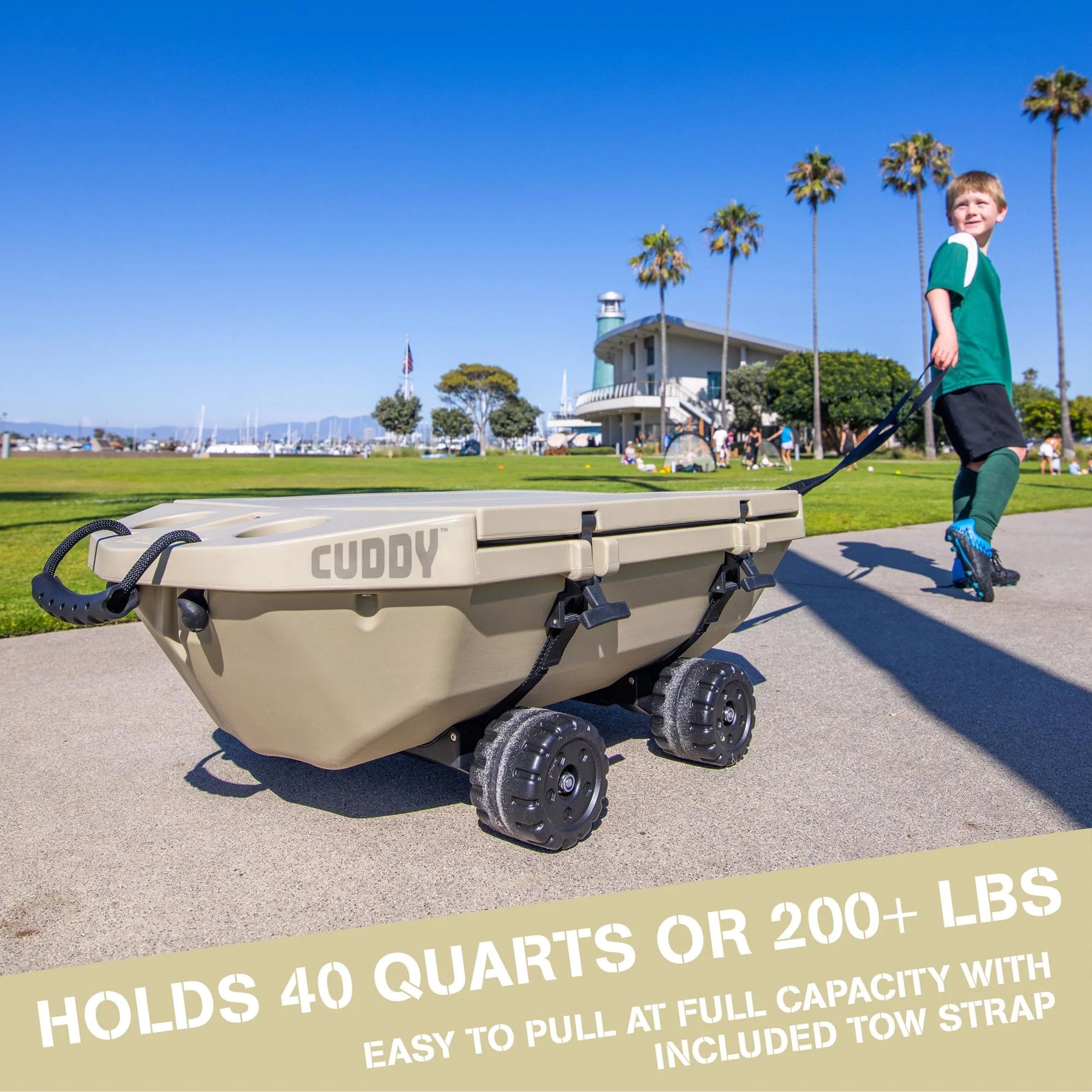 Cuddy 40 QT Floating Cooler and Dry Storage Vessel with Cuddy Crawler Wheel Kit - Navy