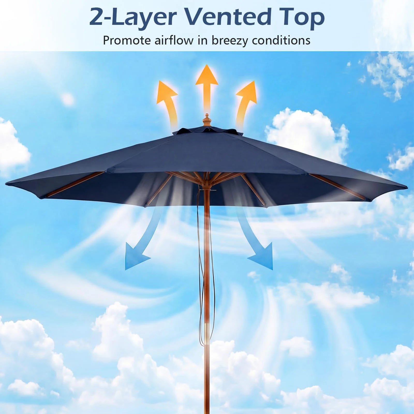 Tangkula 9 FT Patio Umbrella | Outdoor Table Market Umbrella with 8 Wooden Ribs