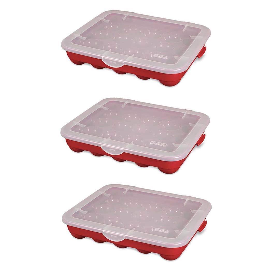 Sterilite 20 Compartment 3" Ornament Storage Case with Lid, Red 3 Pack